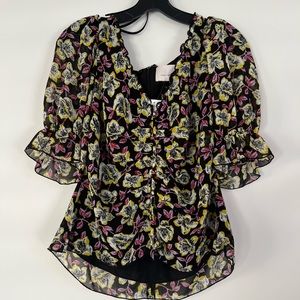 Cinq a Sept Floral Ruched Back Zipper Blouse